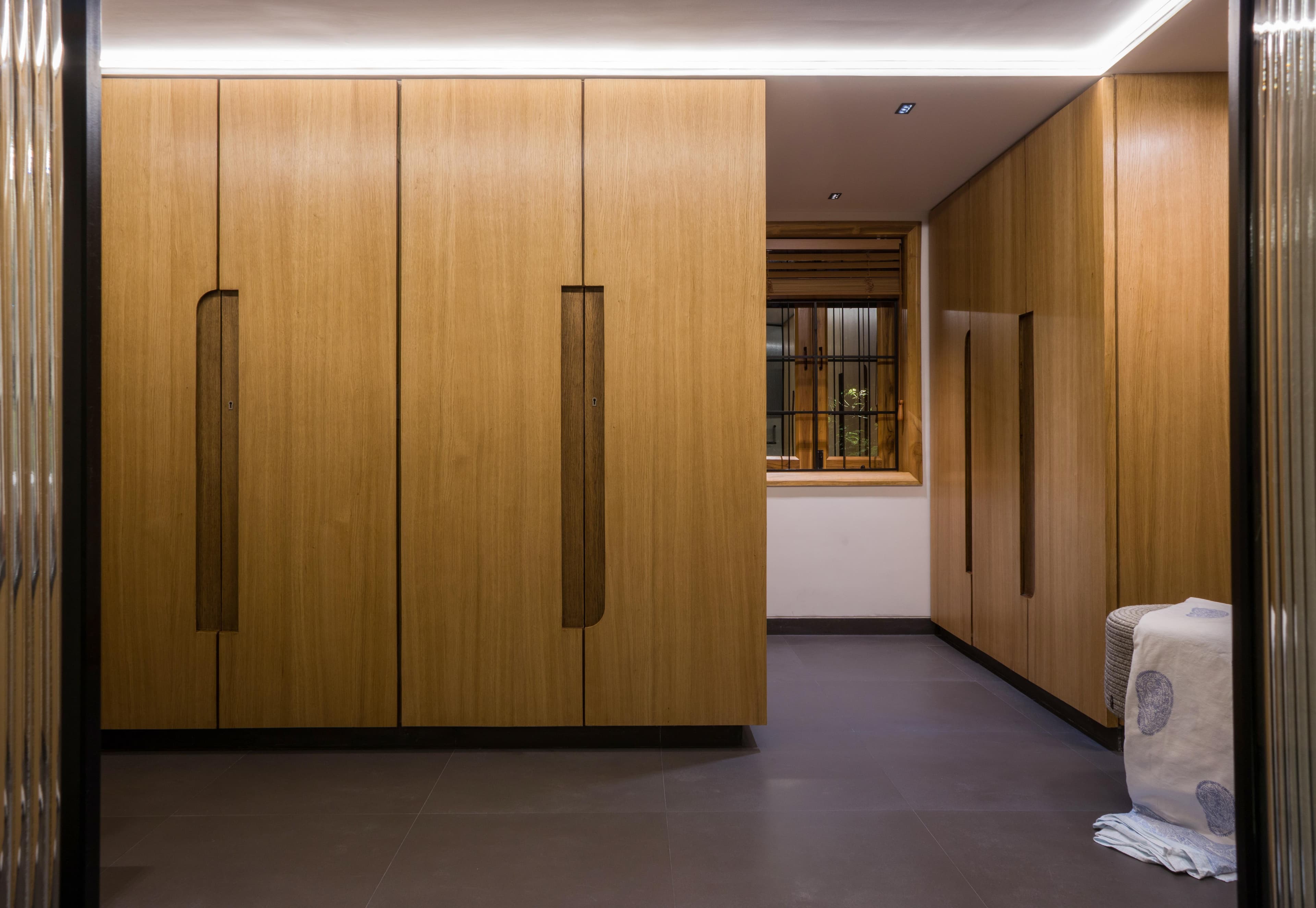 Spacious modern office with wooden decor