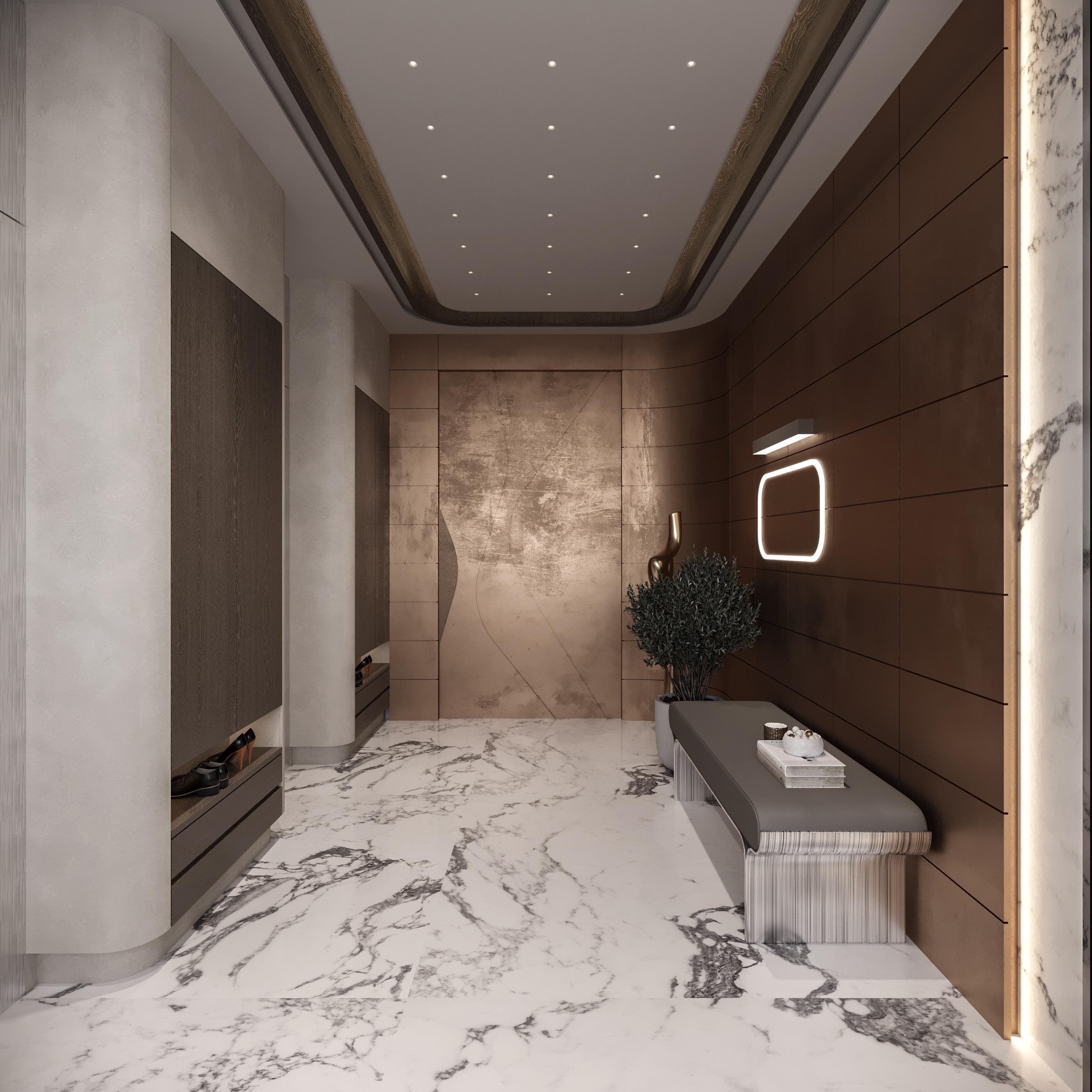 Wooden paneled wall with signage