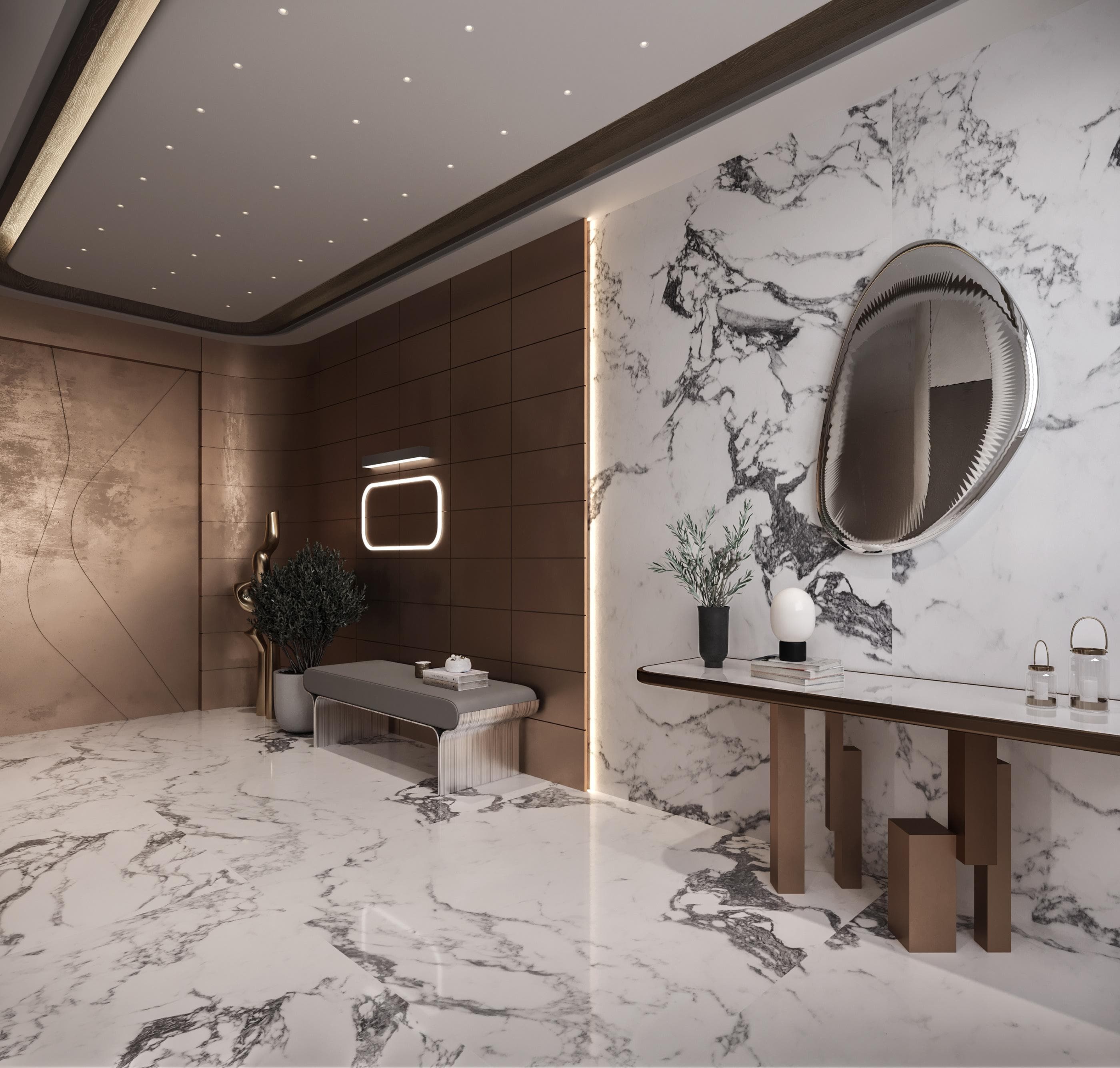 Office hallway with glass partitions