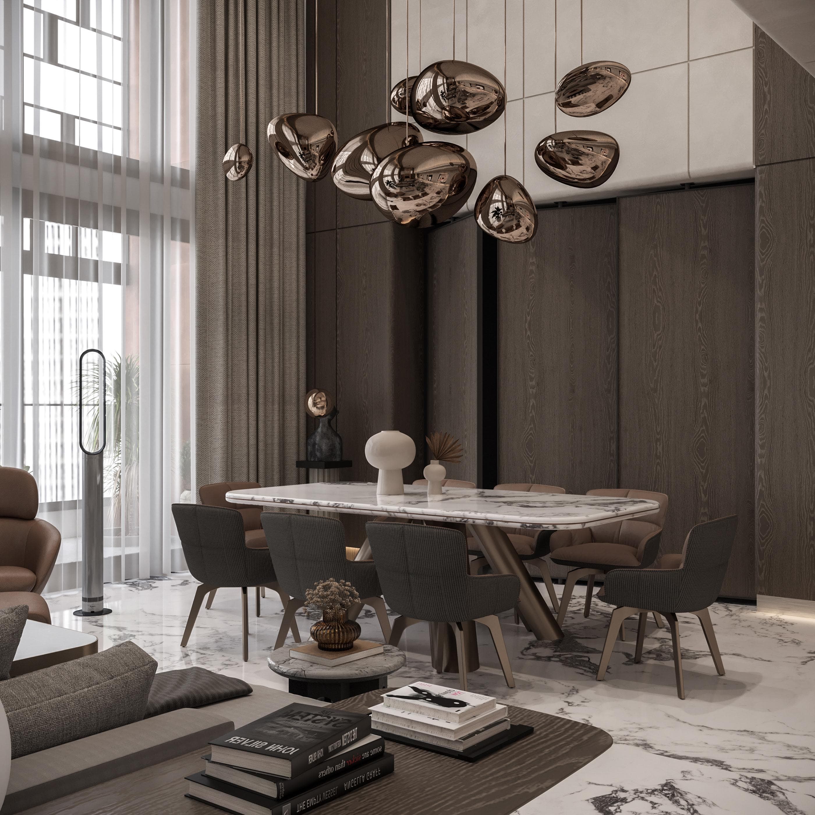 Conference table and natural light in office