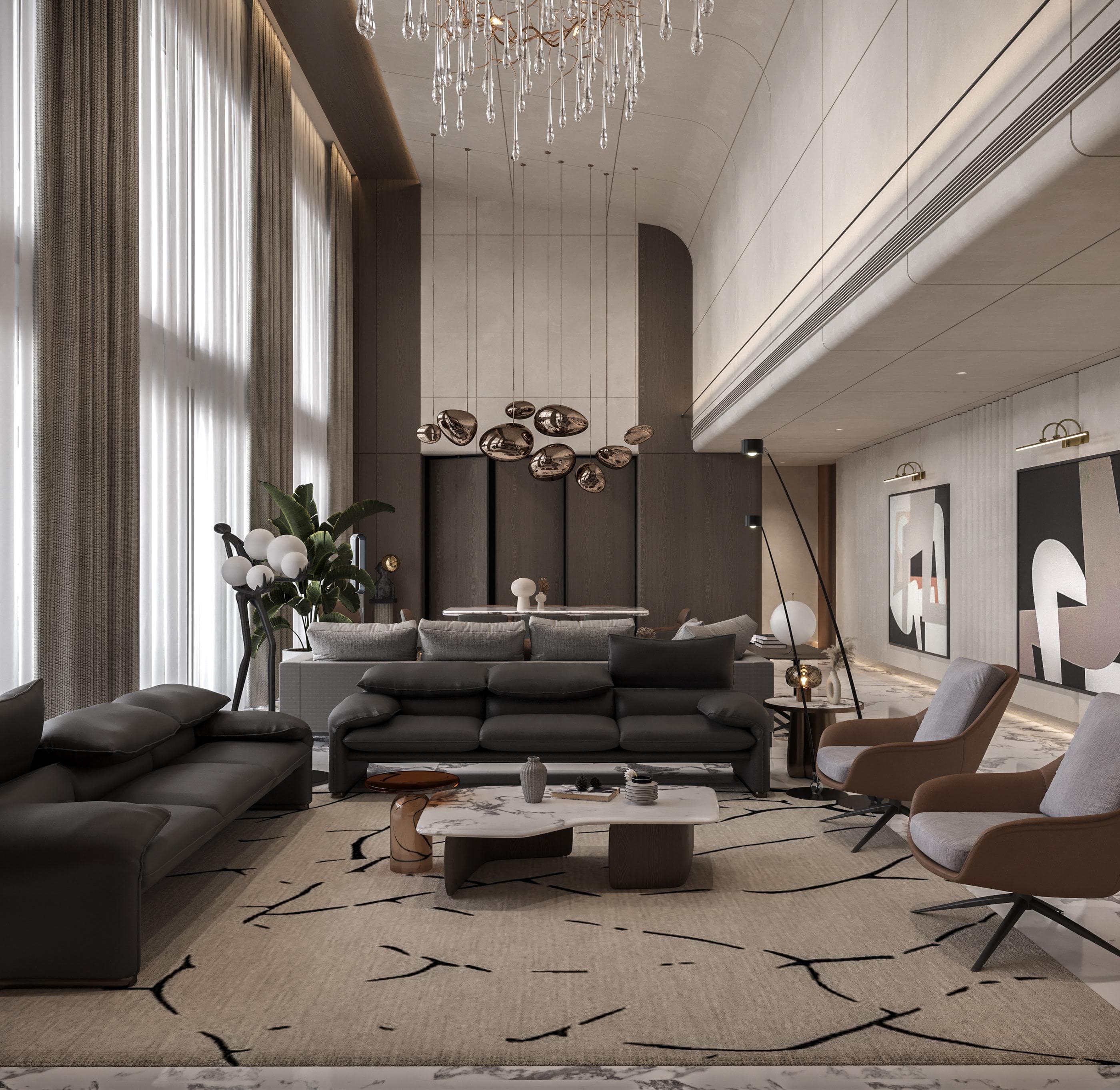 Conference table and natural light in office