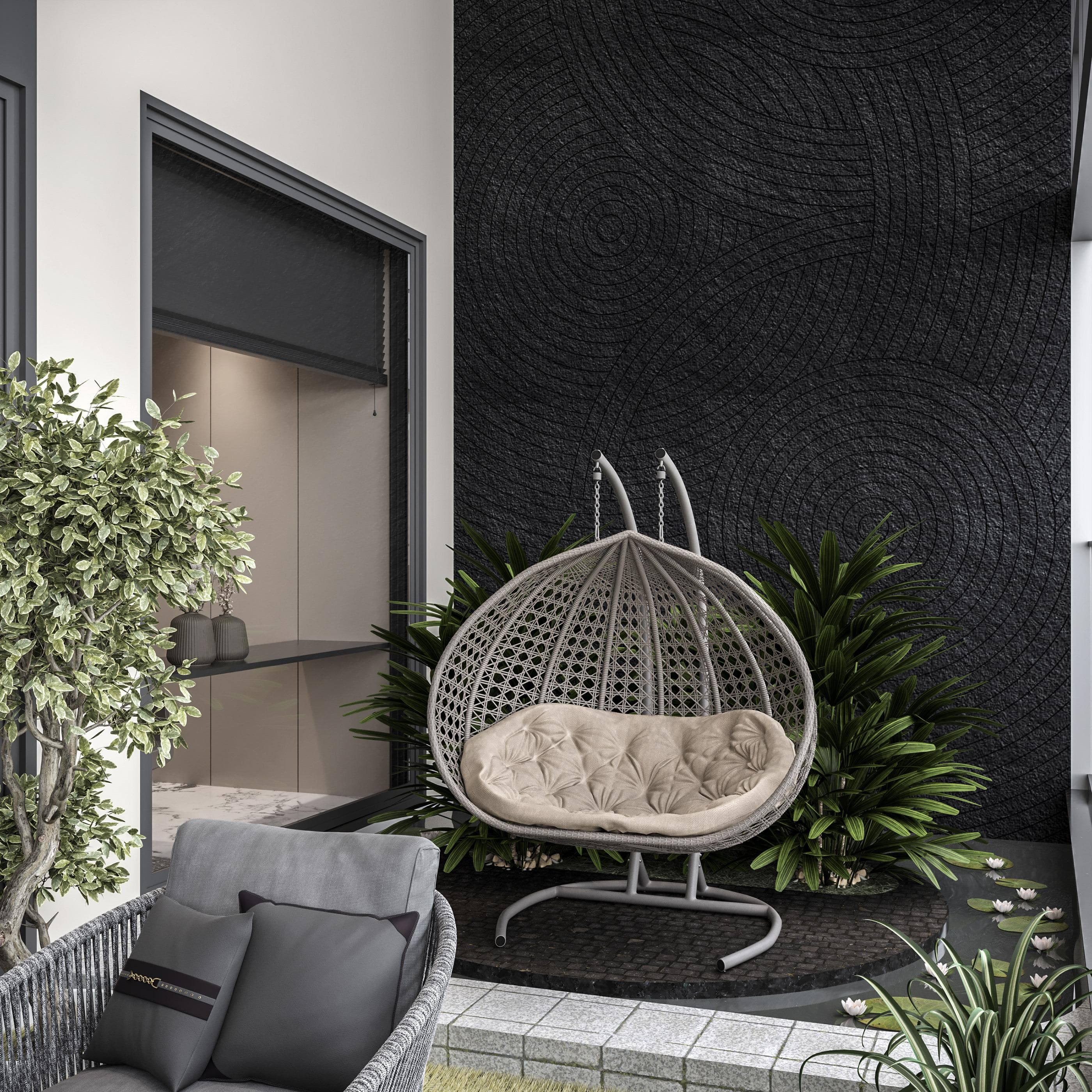 Conference table and natural light in office