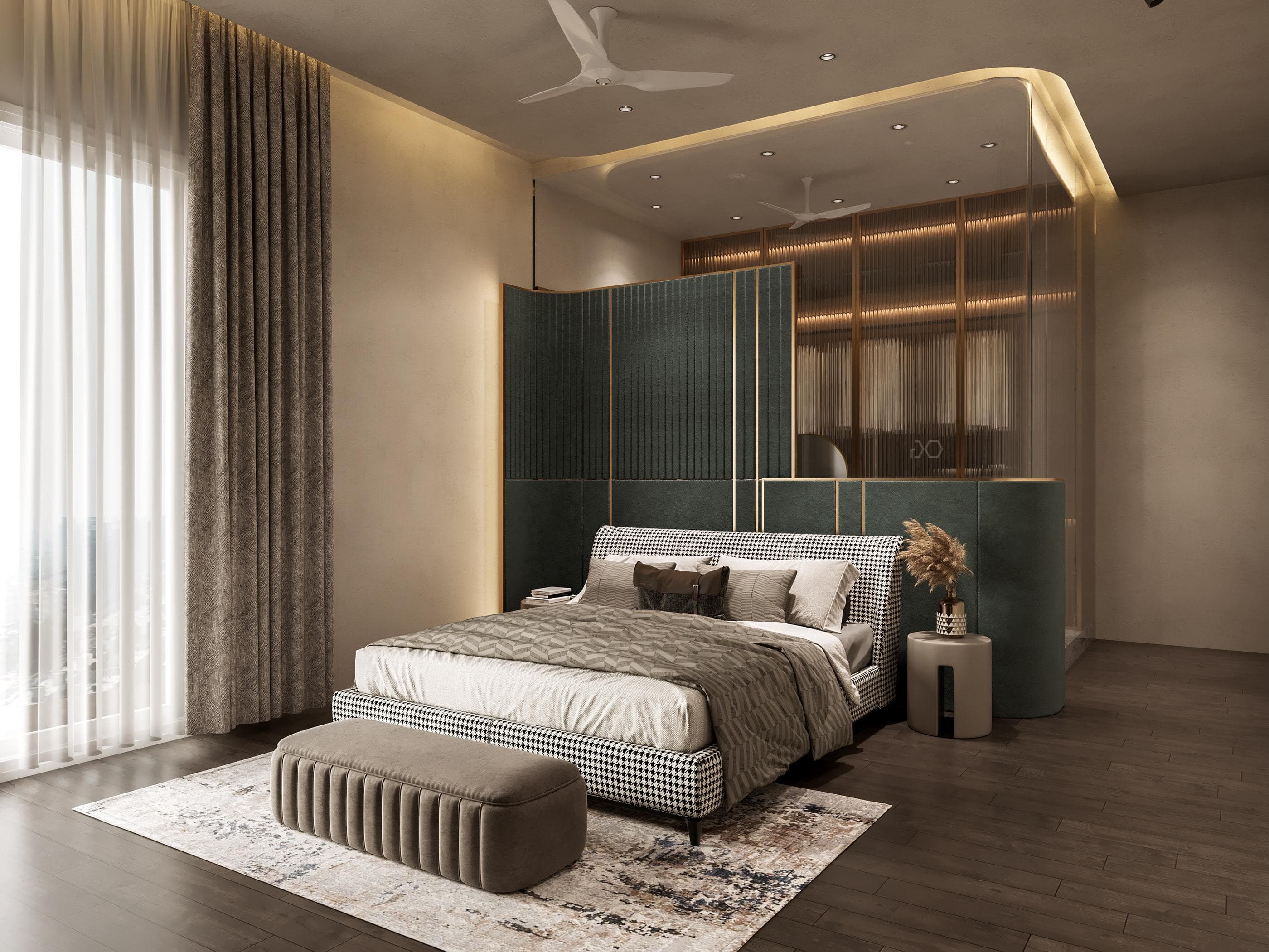 Conference table and natural light in office