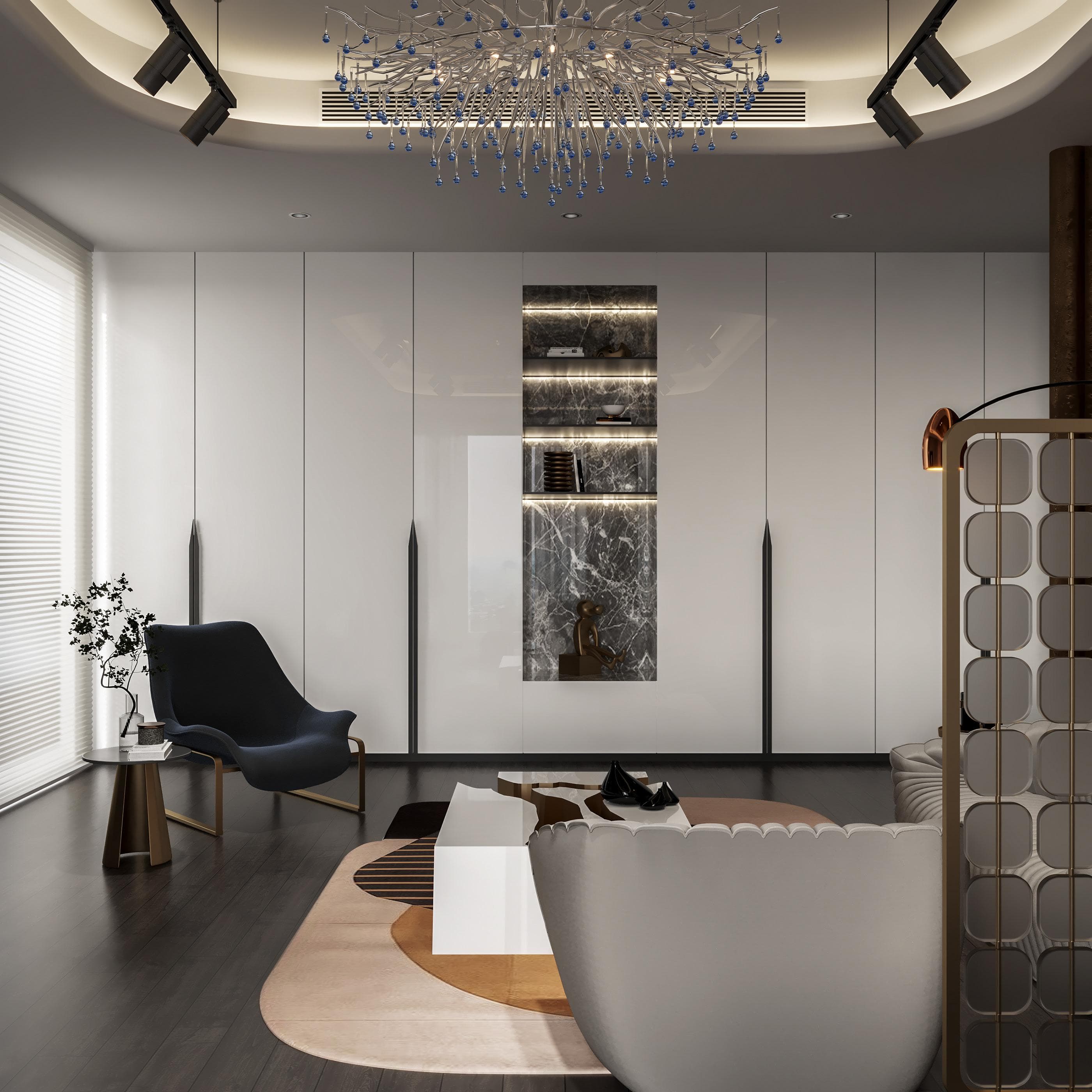 Conference table and natural light in office