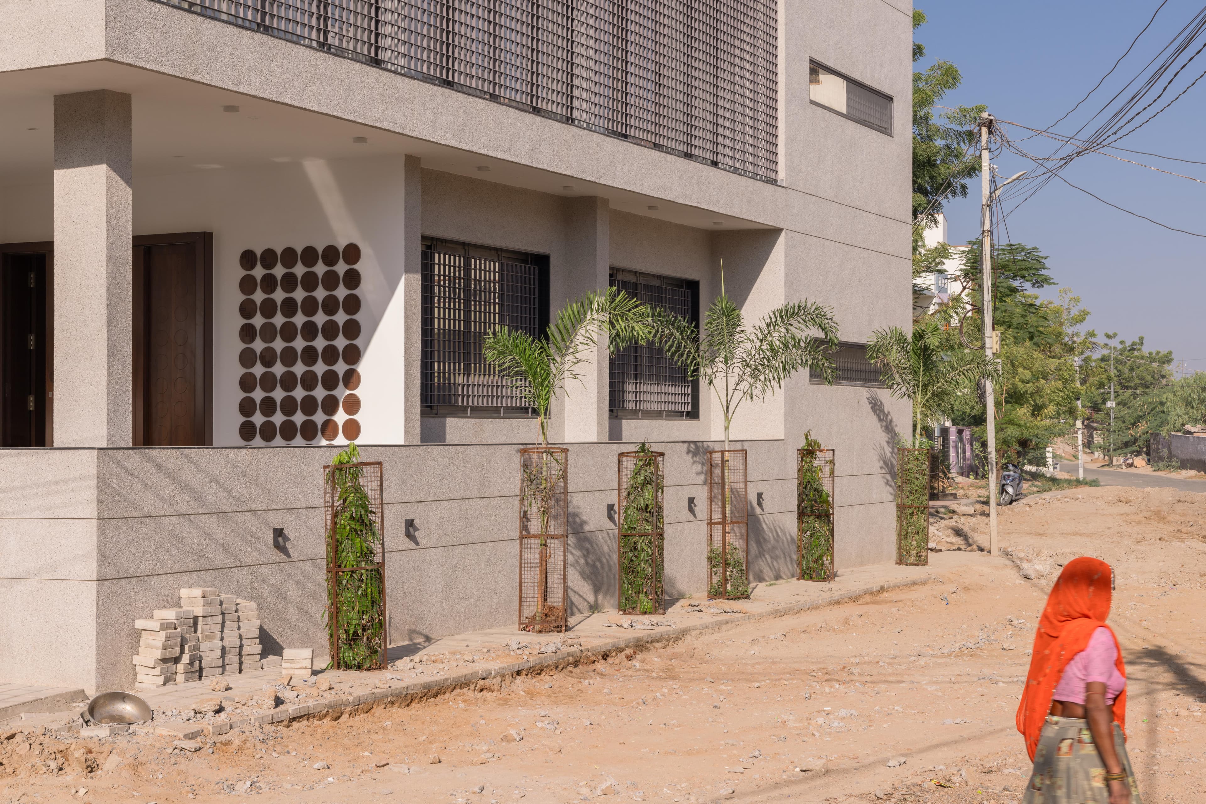 Office hallway with glass partitions