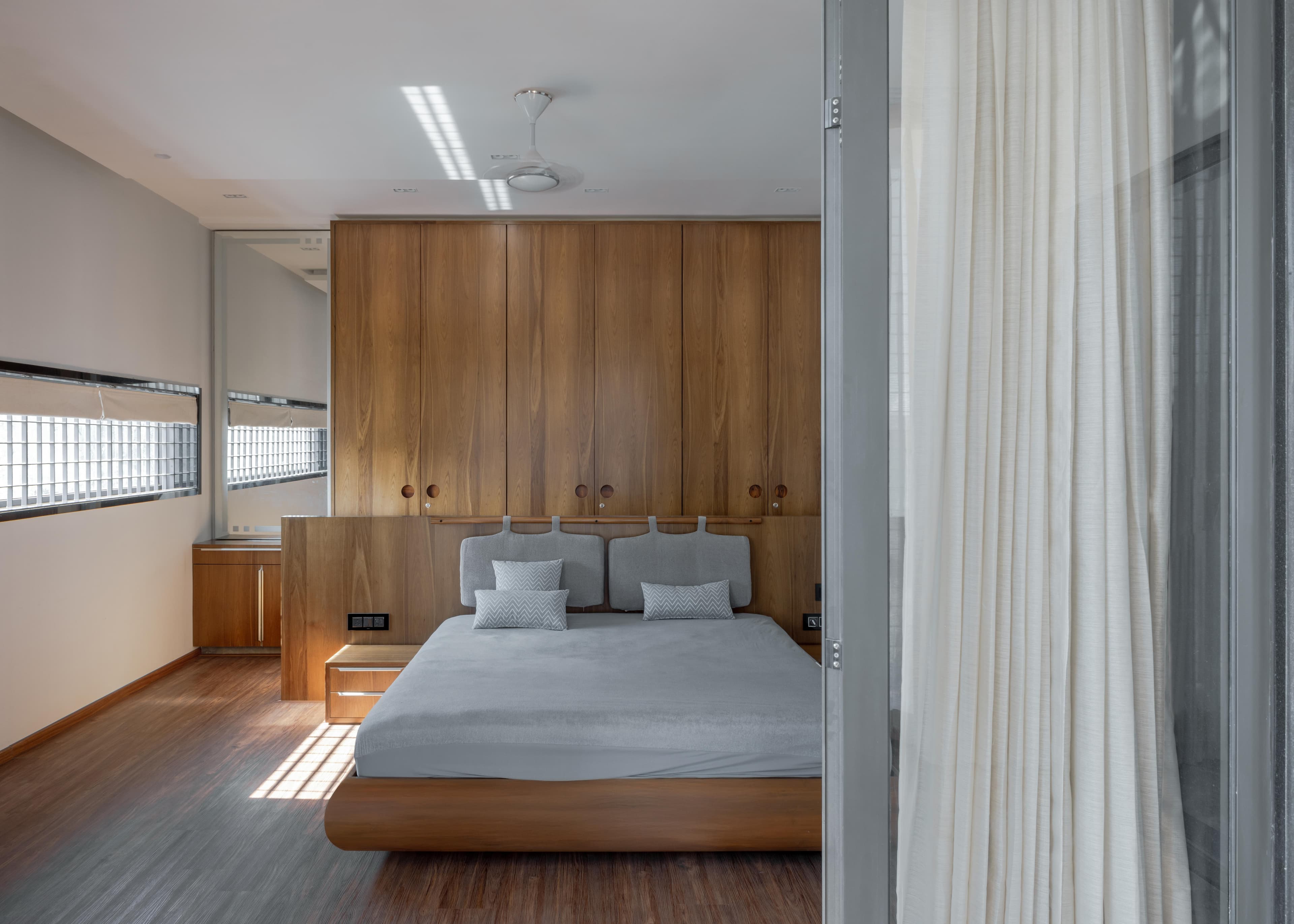 Conference table and natural light in office