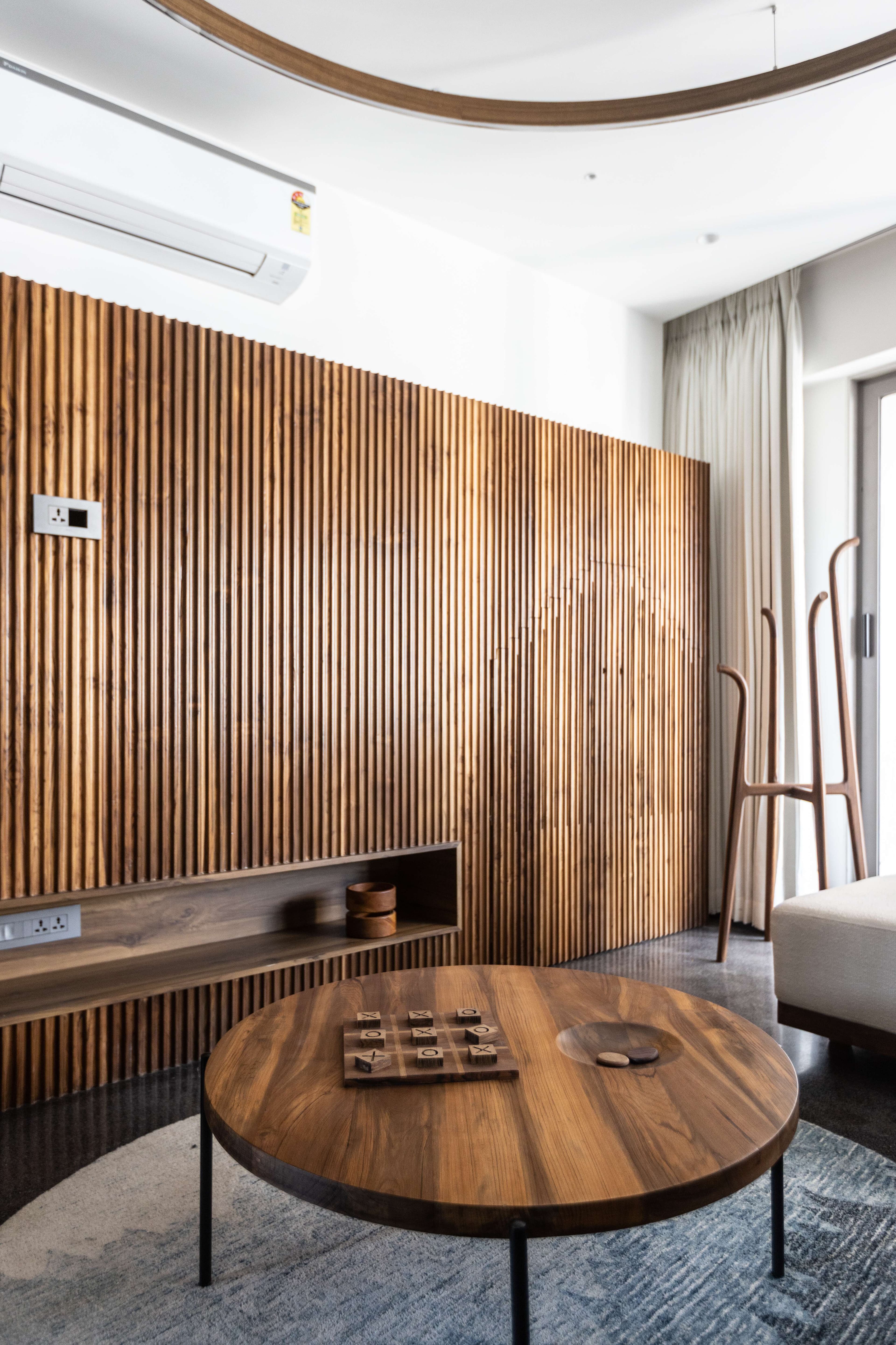 Close-up view of glass partitions