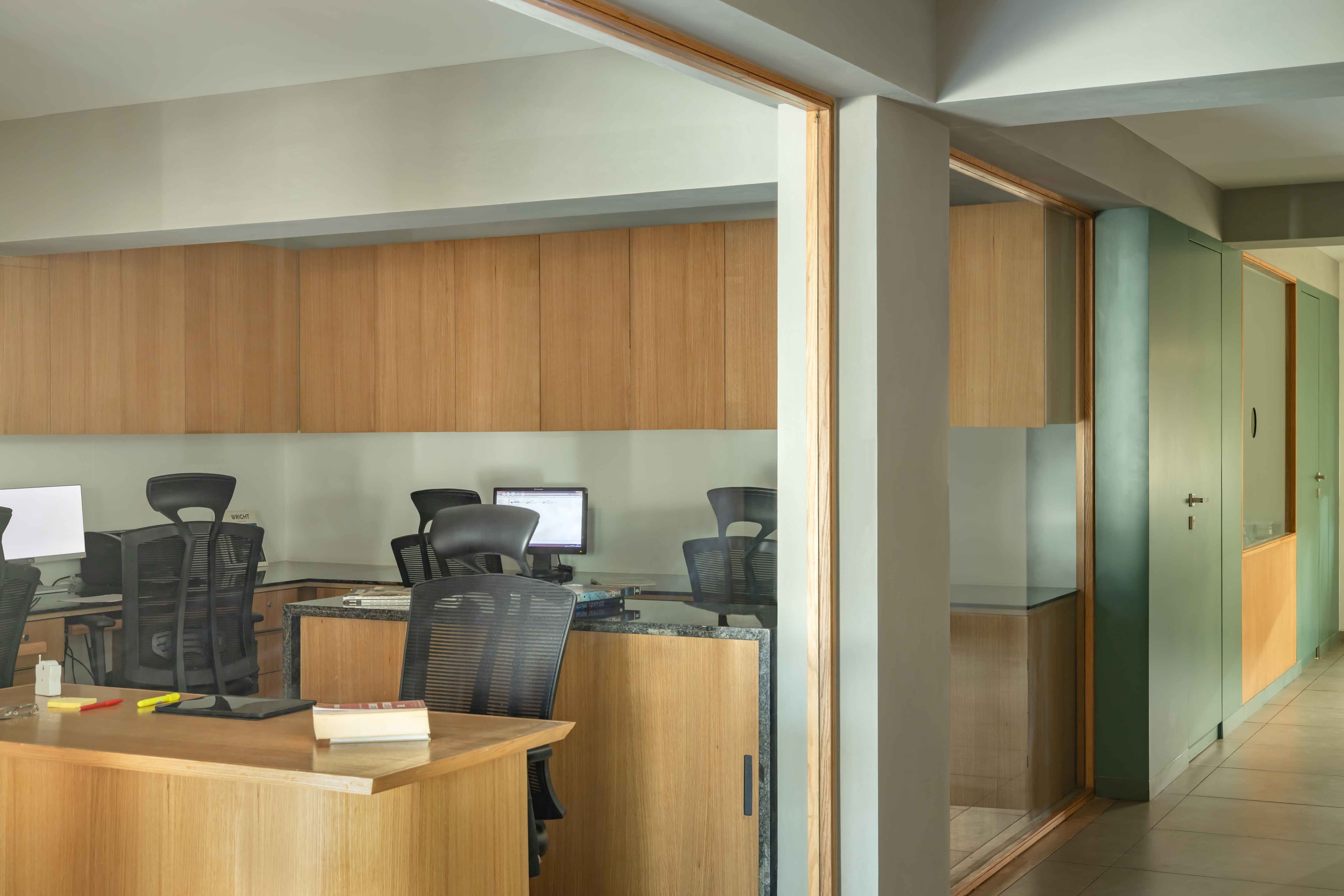 Glass partitioned office area