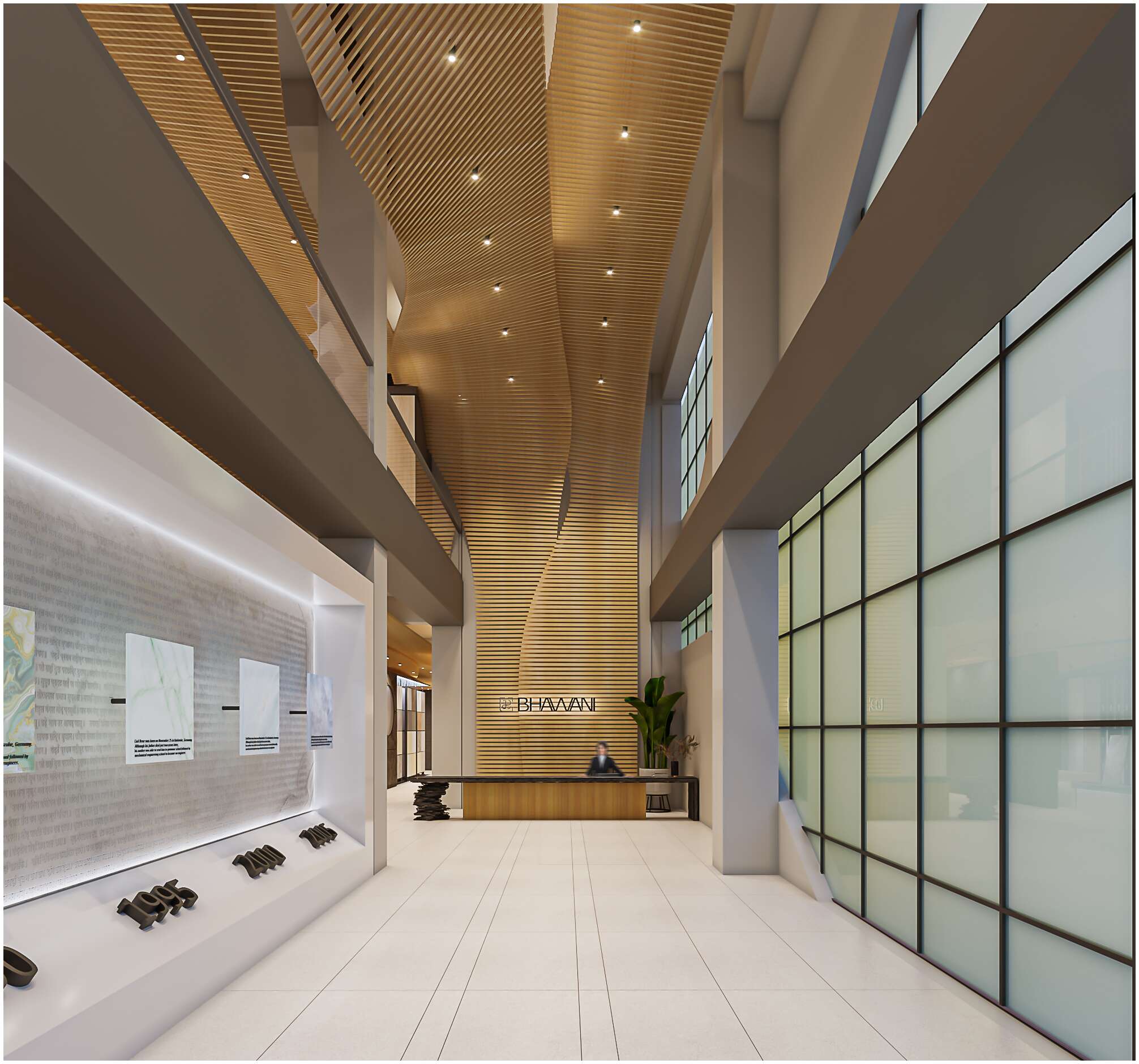 Office hallway with glass partitions