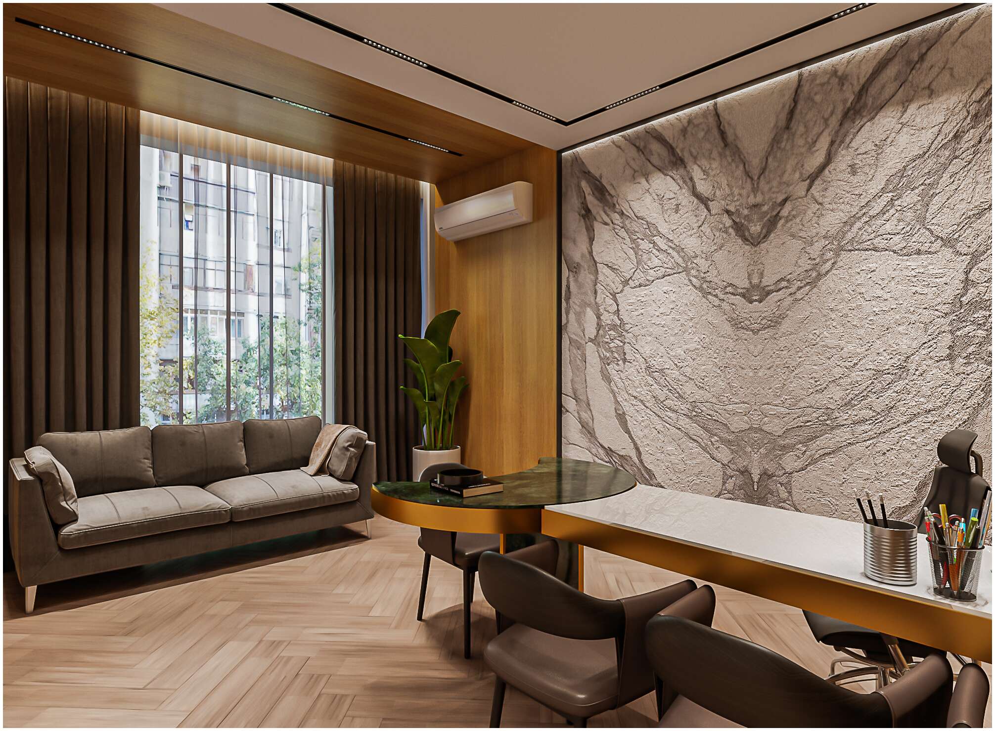 Decorative wall with wooden panels