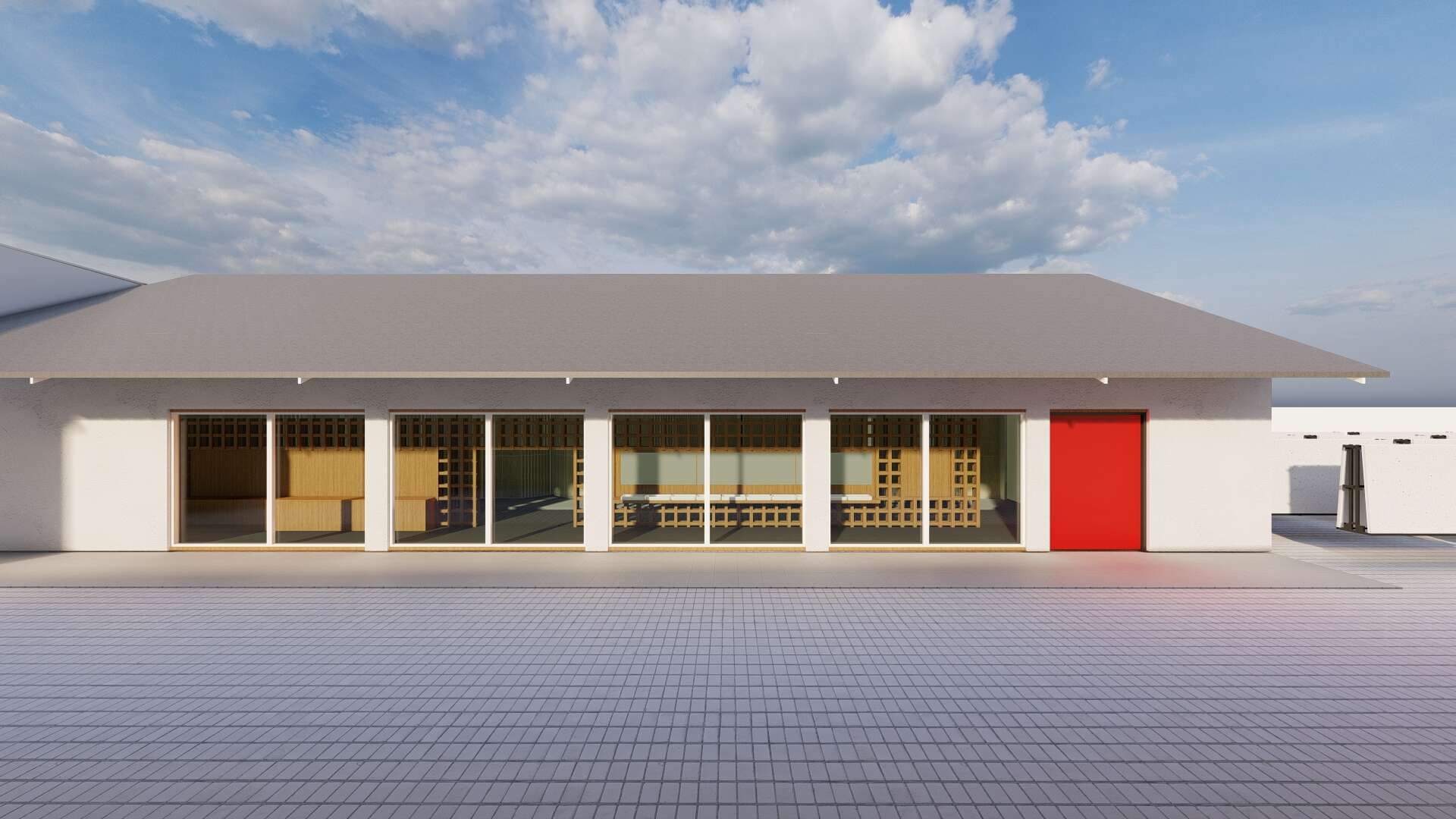 Corner view with wooden cabinetry