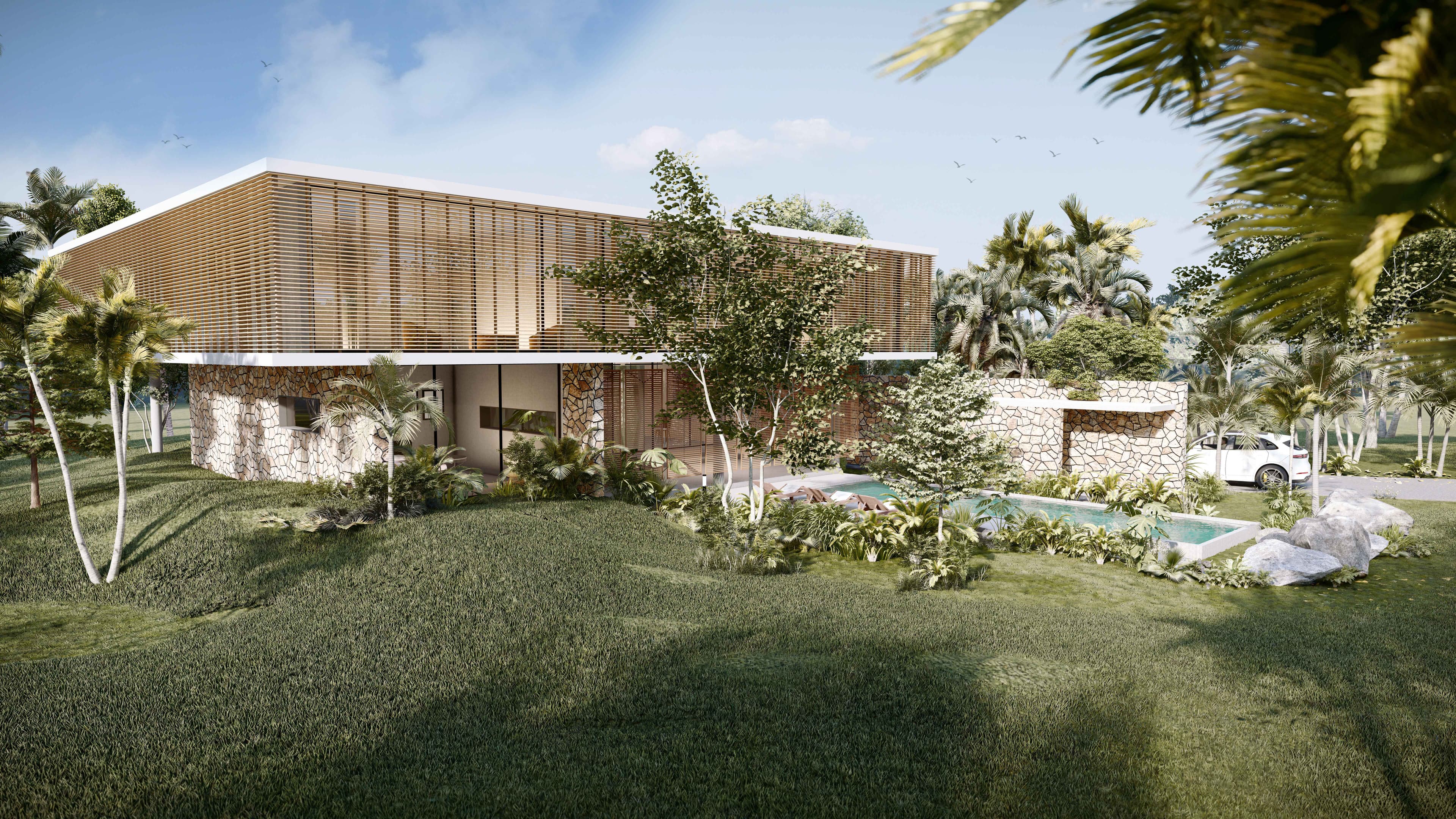 Modern office workspace with wooden finishes