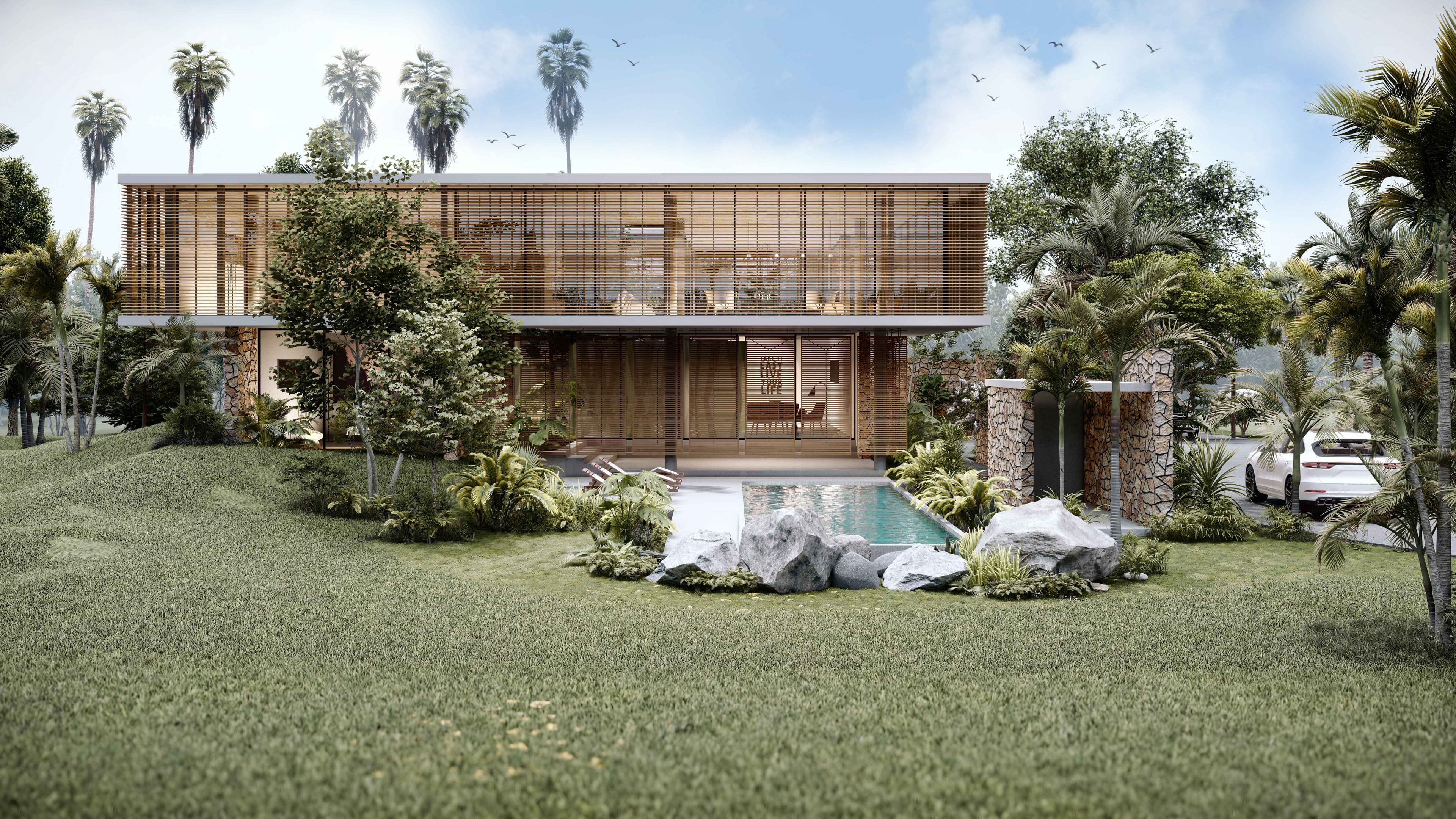 Close-up view of glass partitions