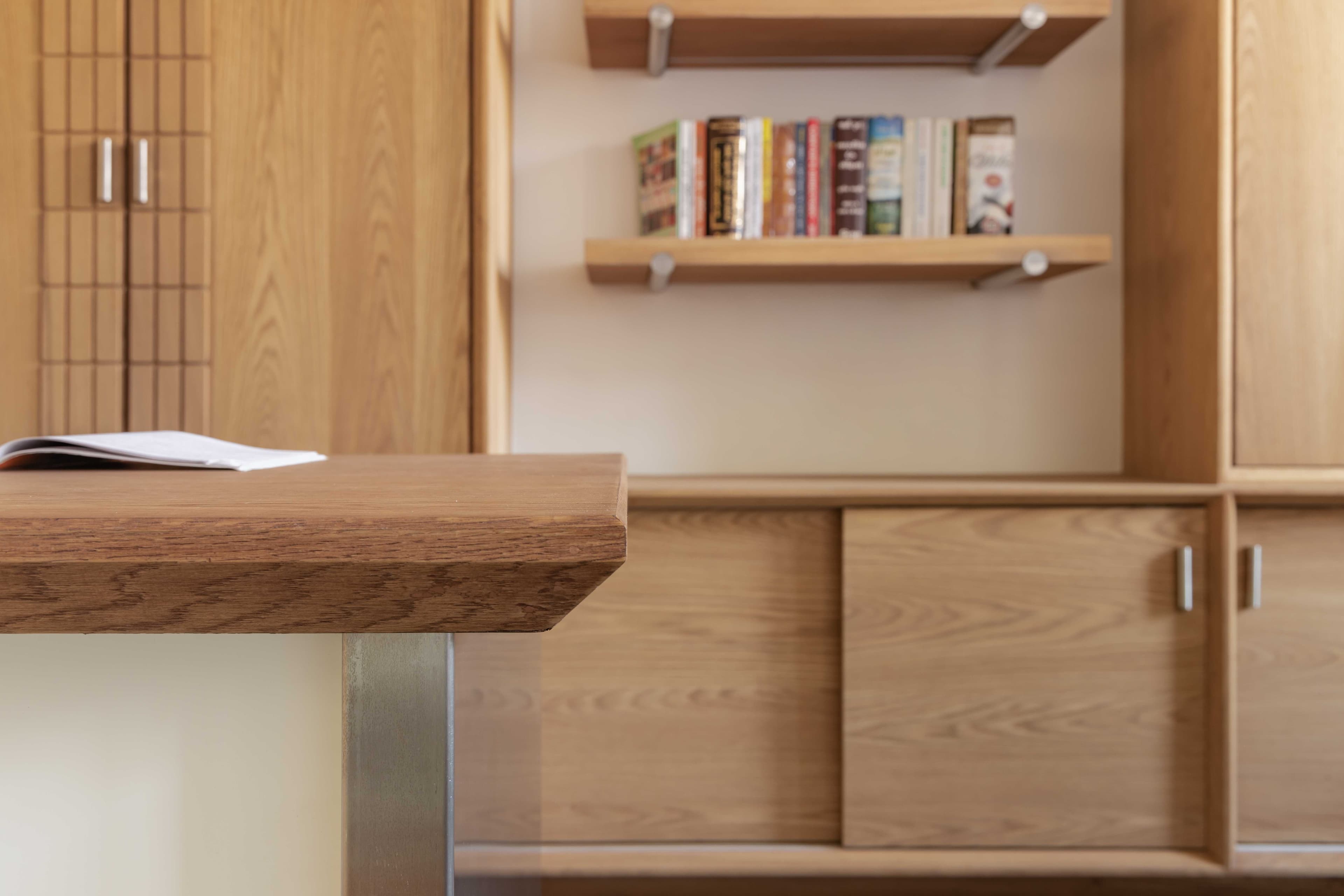 Wooden paneled wall with signage