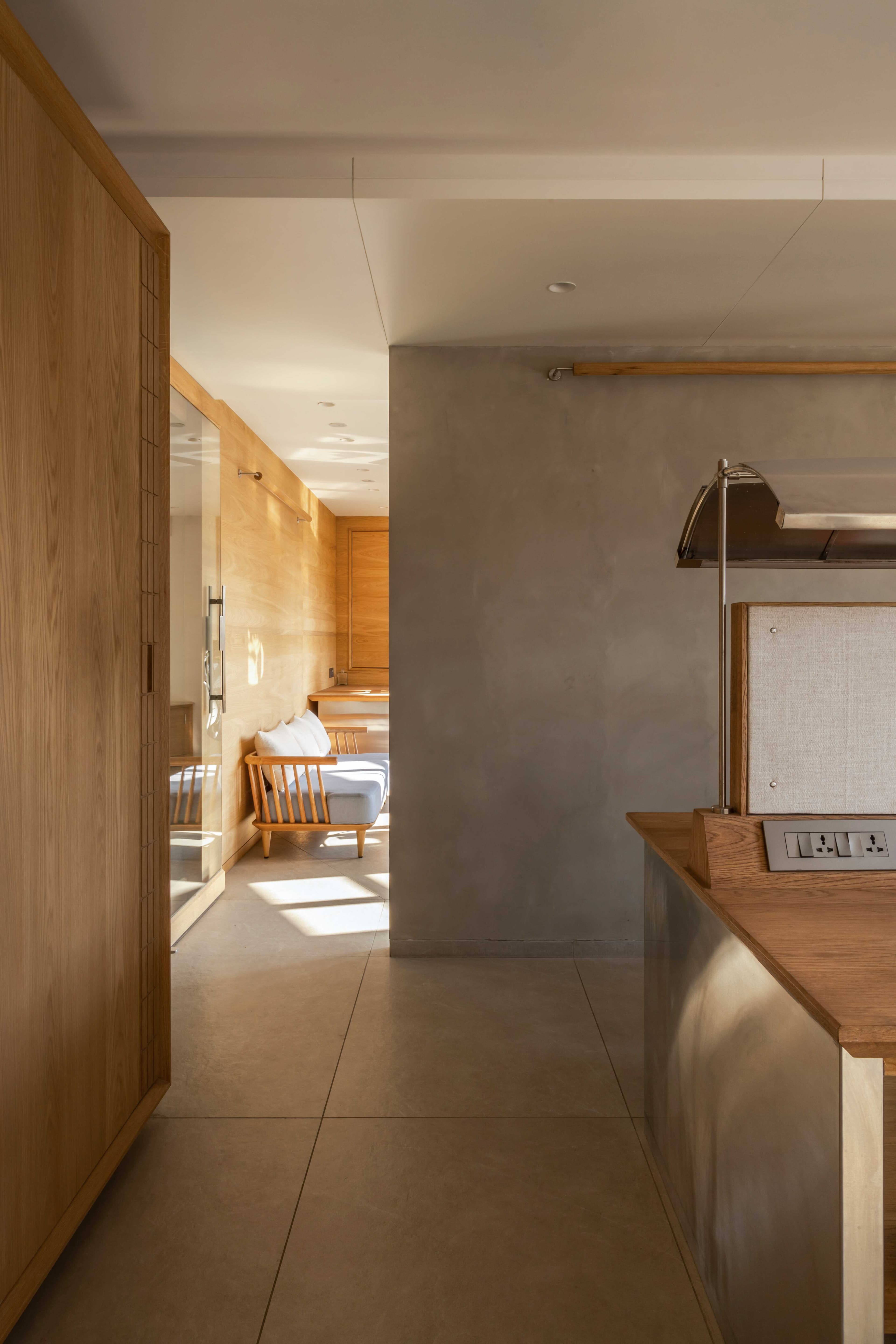 Spacious modern office with wooden decor