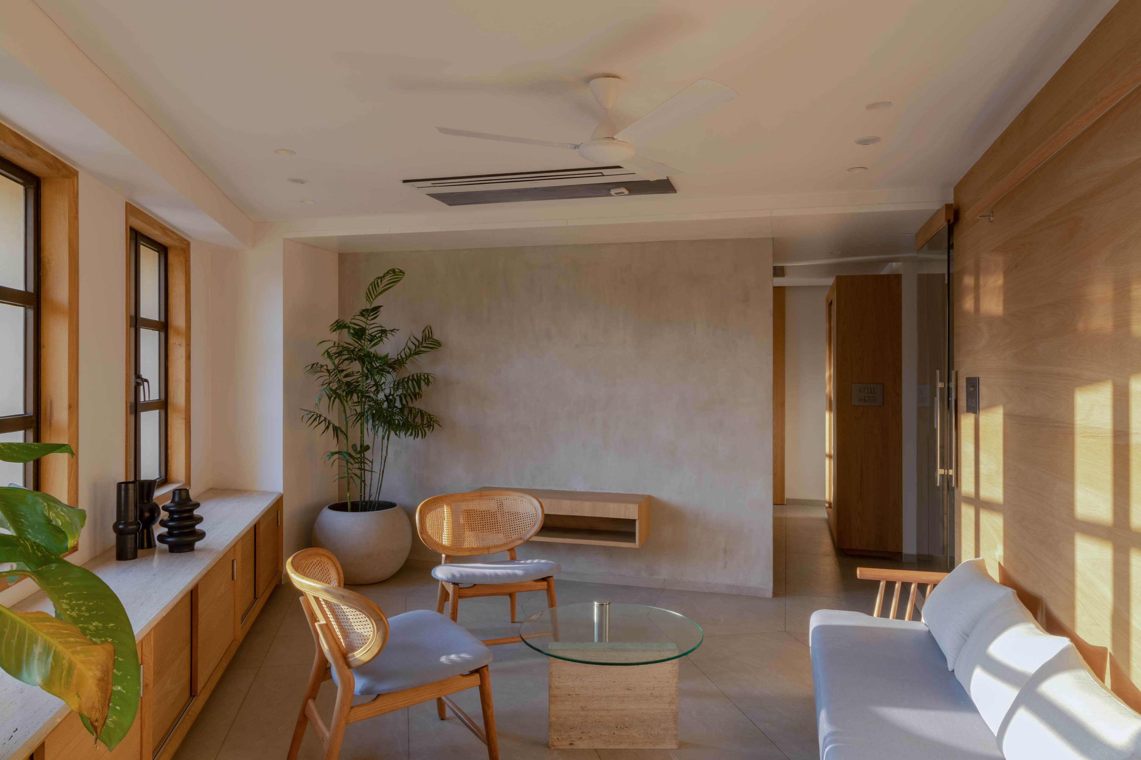 Meeting area with natural wood elements