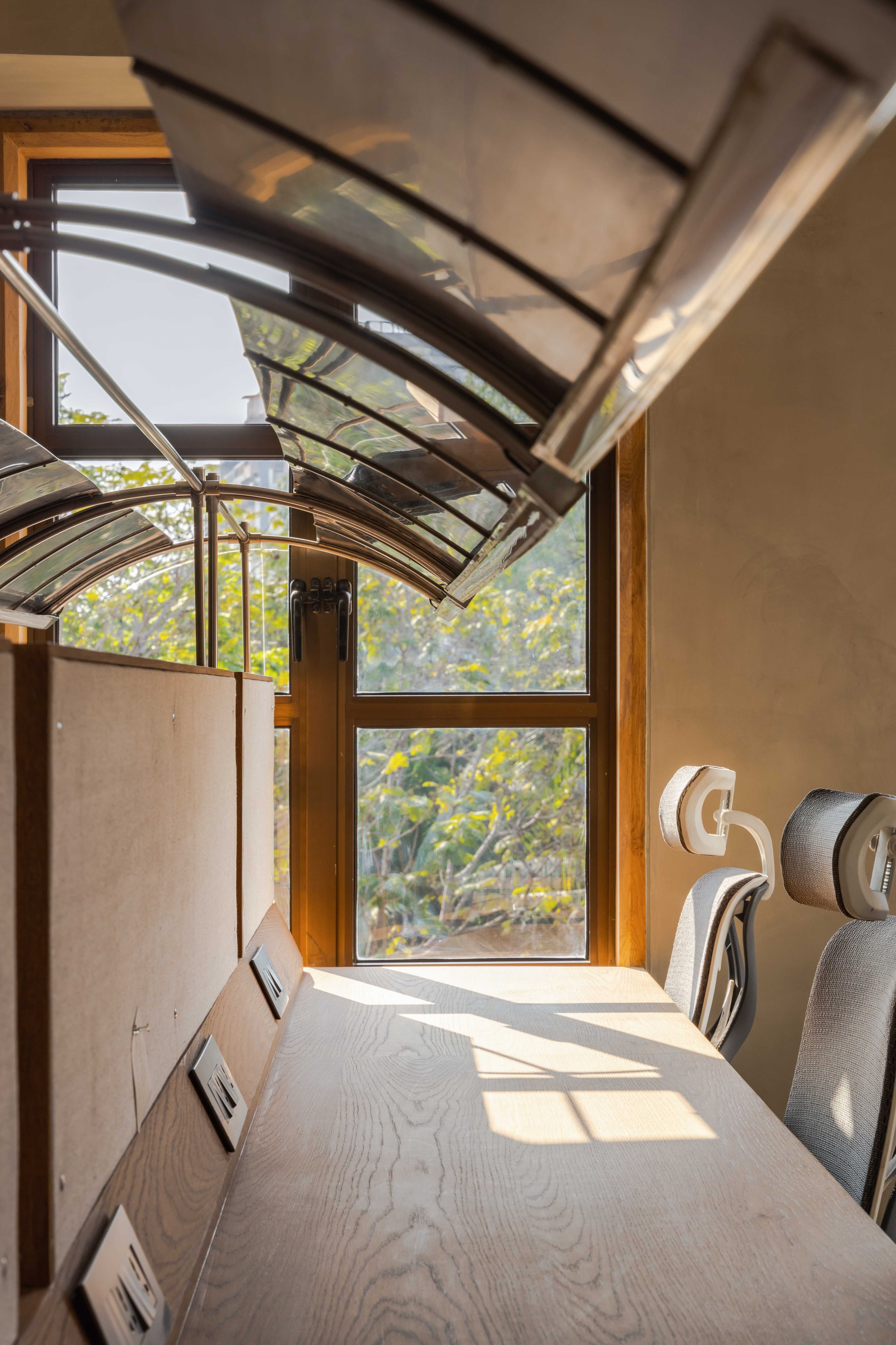 Office hallway with glass partitions