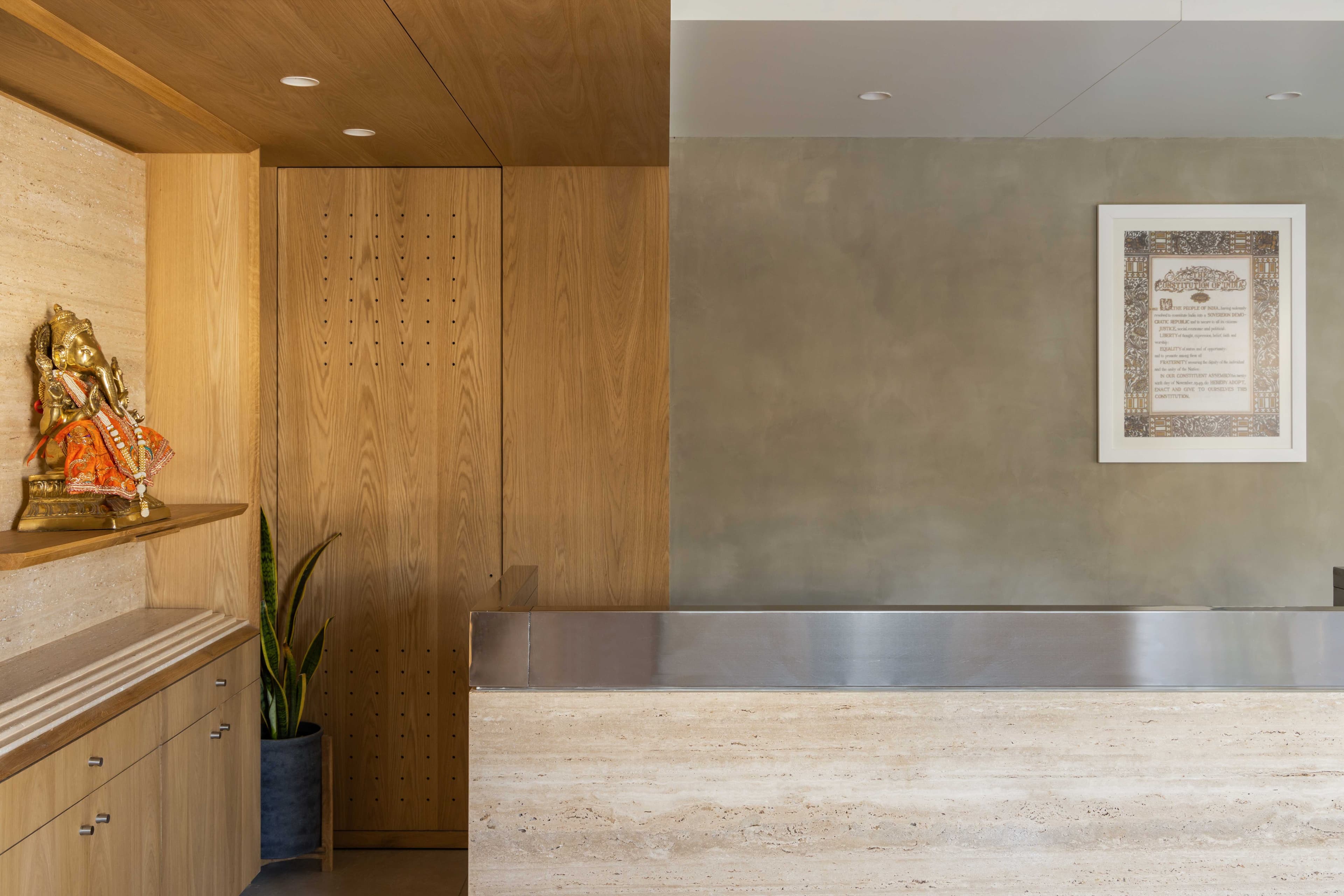 Bright office environment with wooden accents