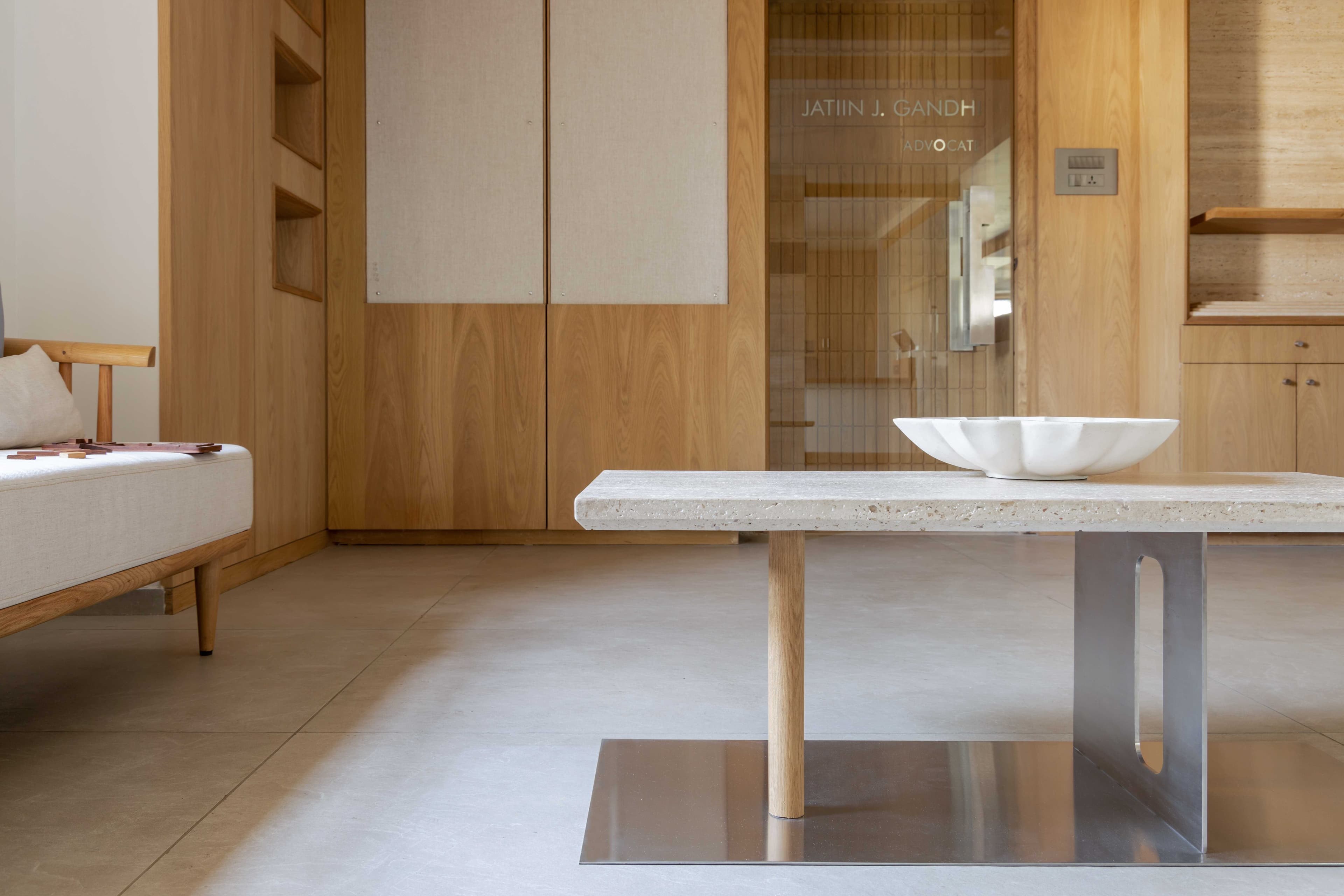 Office interior with creative wooden designs