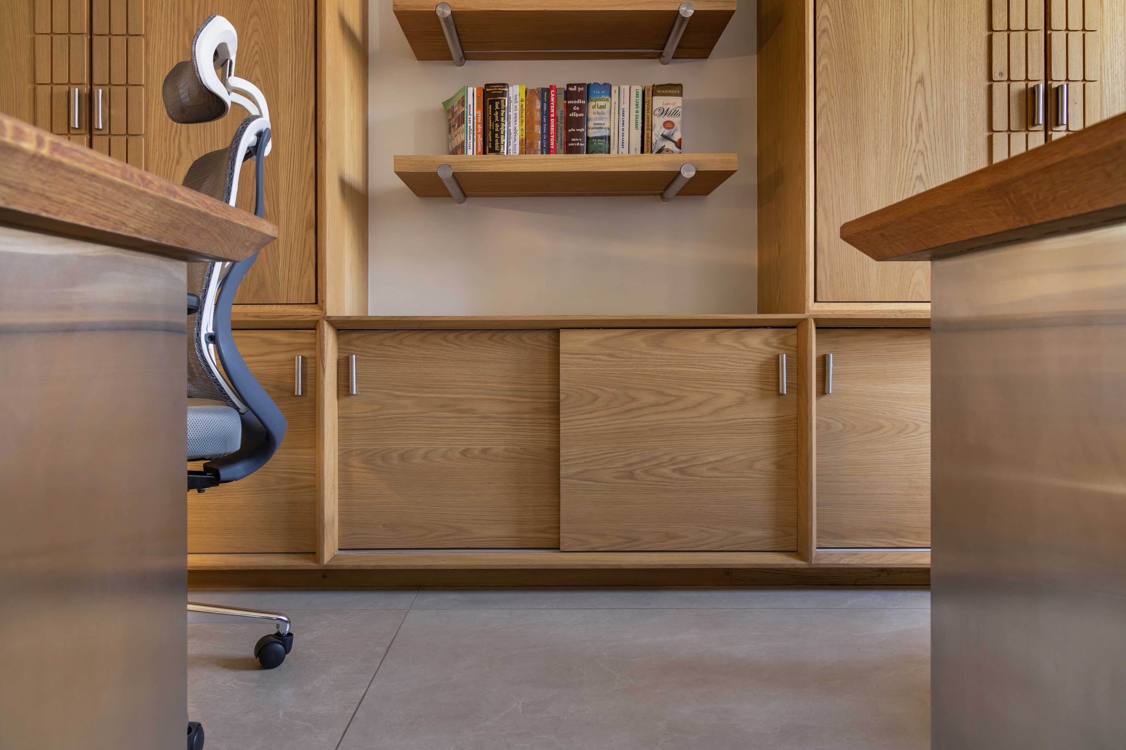 Close-up view of glass partitions